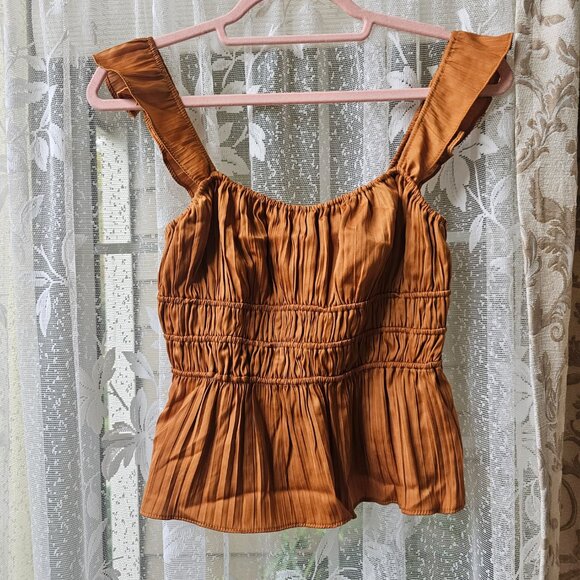 NWT! Anthropologie Tiered Ruffled Lined Tank, XXS, Honey/Caramel - Picture 3 of 10